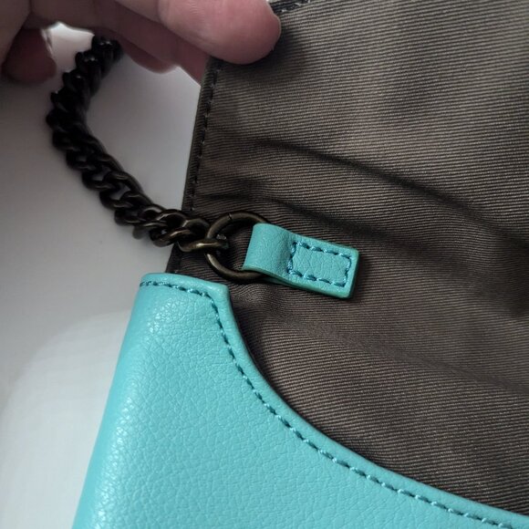 New J Crew Tiffany Blue Leather Envelope Bag with Chain - Picture 12 of 16